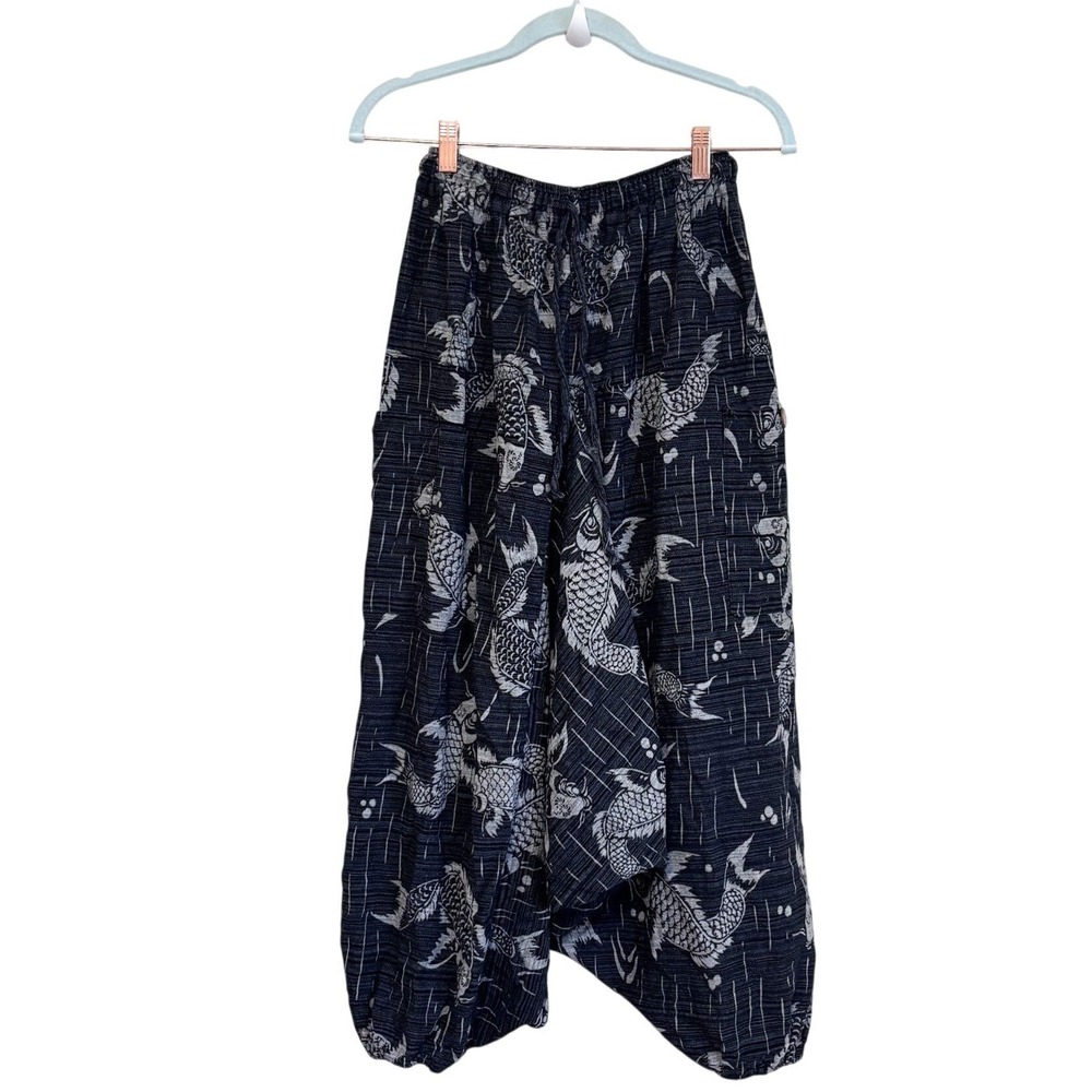 Thai Harem‎ Koi Fish Pants One Size Gray Baggy Boho Yoga Genie Aladdin Cotton